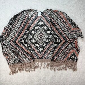 American Rag Kimono Topper Aztec Print‎ Fringe Trim Bohemian Festival S/M